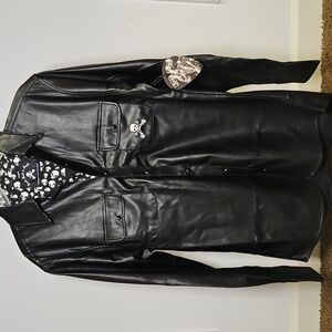 Rock Roll~n~Soul | Black Faux Leather Skull Shirt | L